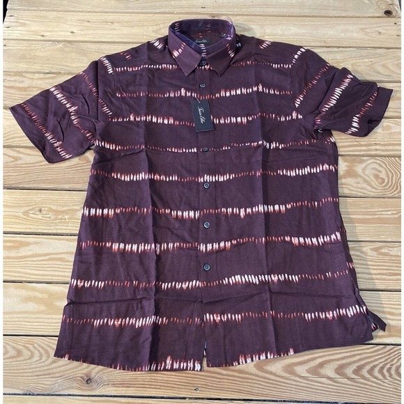NWT Tasso Elba Patterned Button Up Shirt Medium Men’s Maroon Short Sleeve $65 - Picture 1 of 8
